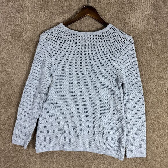 J Jill Sweater Womens Small Blue‎ Knit Lace Up Pullover Lightweight 100% Cotton - Picture 9 of 10